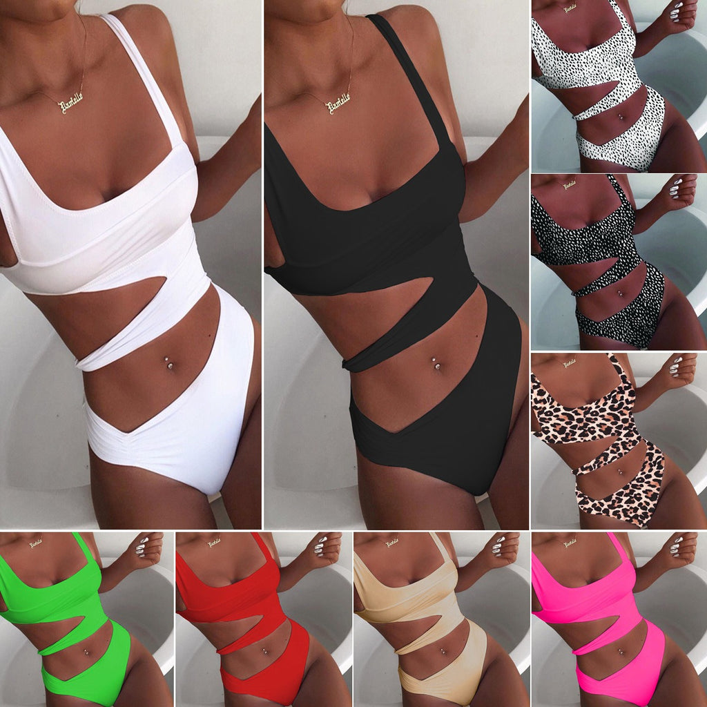 Solid color one piece swimsuit Solid color one-piece bikini women's hollowed out swimsuit