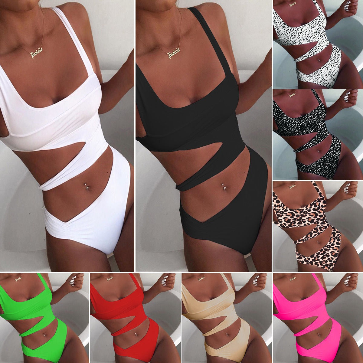 Solid color one piece swimsuit Solid color one-piece bikini women's hollowed out swimsuit