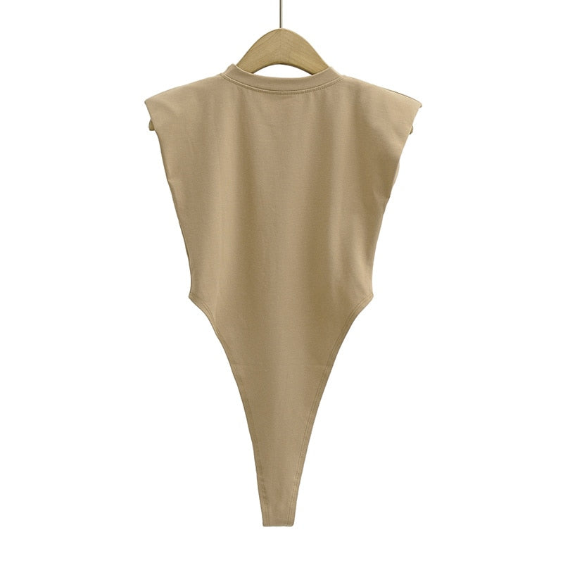 Sexy Tops Summer One-Pieces Bodycon Bodysuit Padded Shoulder Bodysuit Black Sleeveless Body Suits For Women