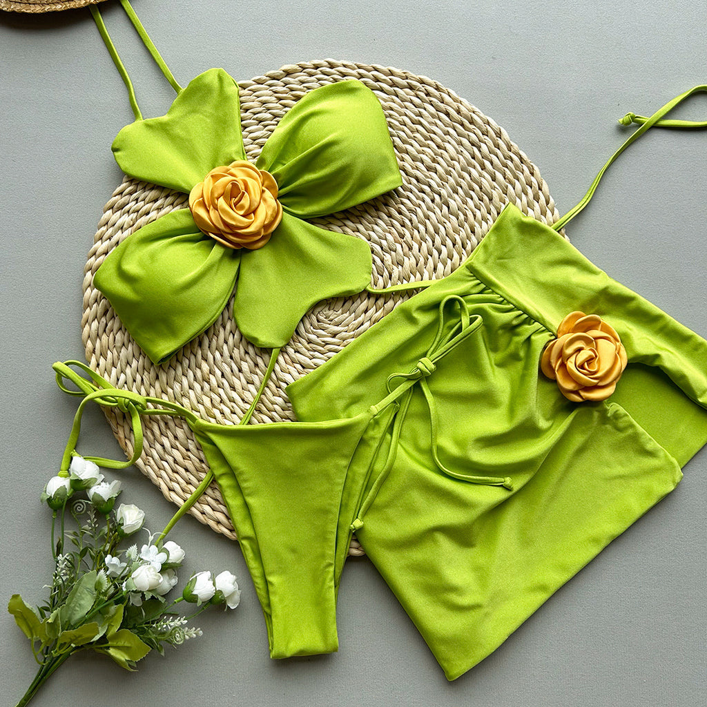 Three-Piece Bikini  Style Sexy Floral Separated Women's Swimsuit