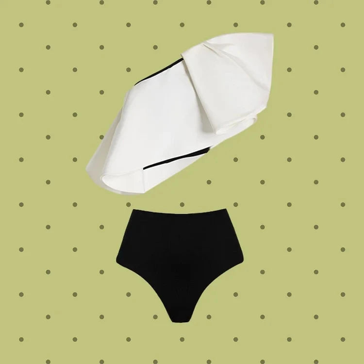 New One Shoulder Ruffle Dot Printed Cut Out Bikini Swimsuit and Skirt Summer Swimwear Women Beachwear Luxury Bathing Sui