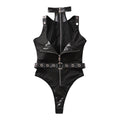 Leather bound uniform with adjustable shaping and sexy jumpsuit