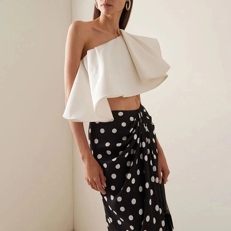 New One Shoulder Ruffle Dot Printed Cut Out Bikini Swimsuit and Skirt Summer Swimwear Women Beachwear Luxury Bathing Sui