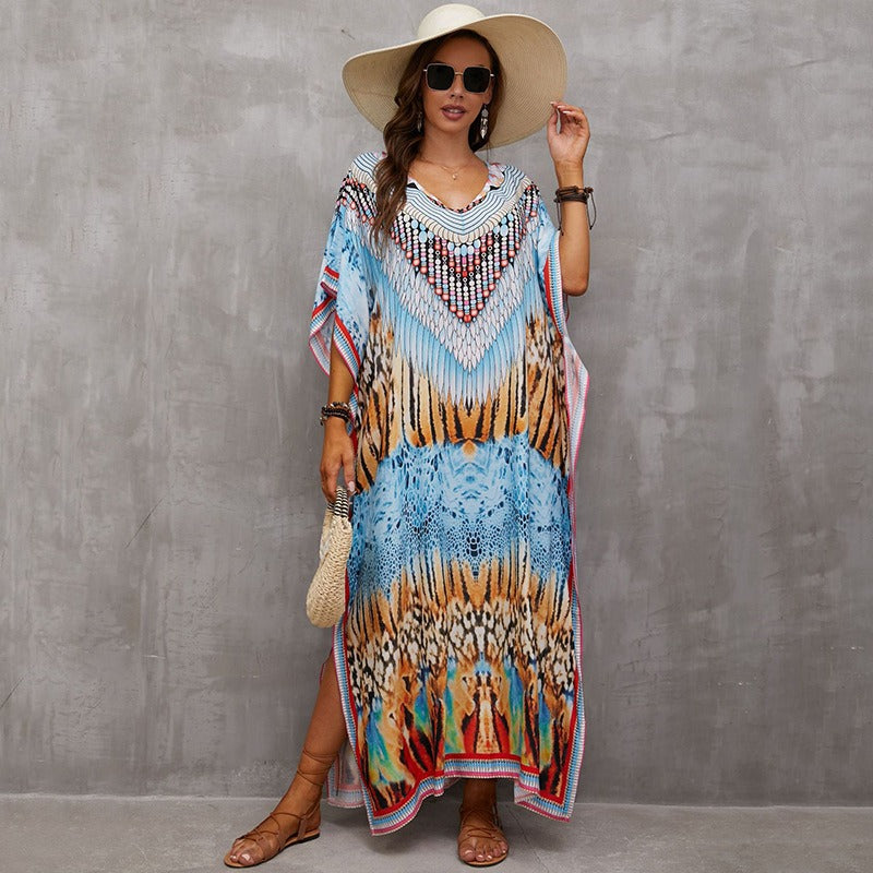 Cotton Beach Cover-Up Shirt | Boho Print Beachwear