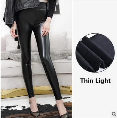 Everbellus High Waist Leather Leggings for Women Black Light&Matt Thin&Thick Femme Fitness PU Leggings Sexy Push Up Slim Pants