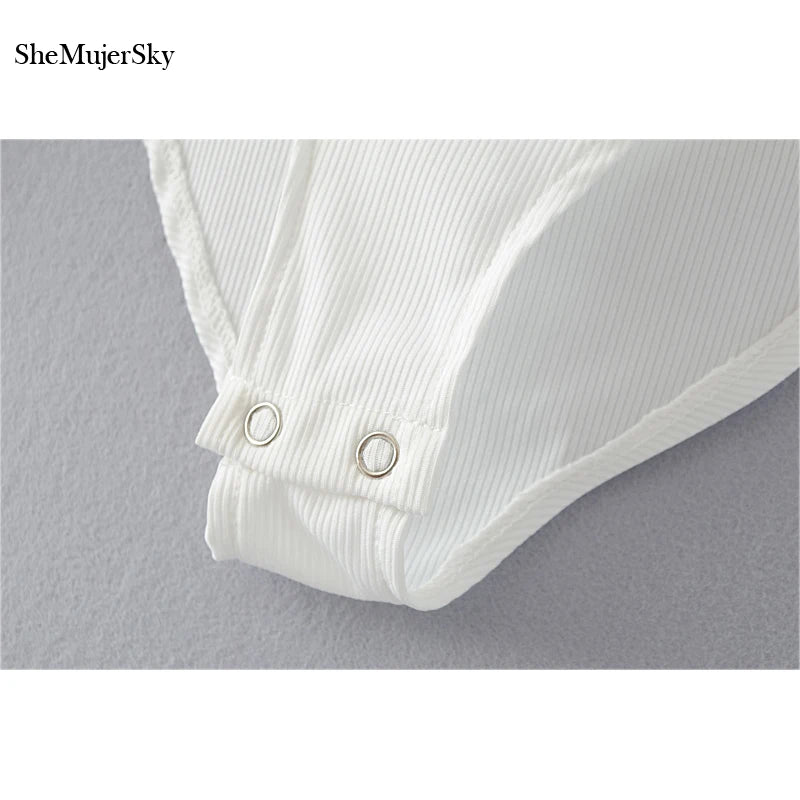 SheMujerSky Long Sleeve Bodysuit Women Backless Jumpsuits Black White Body femme monos cortos de mujer