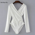 SheMujerSky Long Sleeve Bodysuit Women Backless Jumpsuits Black White Body femme monos cortos de mujer