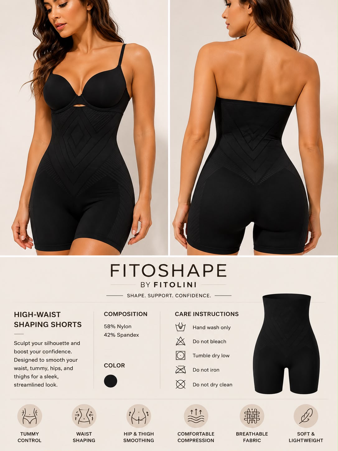 FITOSHAPE by FITOLINI – High-Waist Shaping Shorts