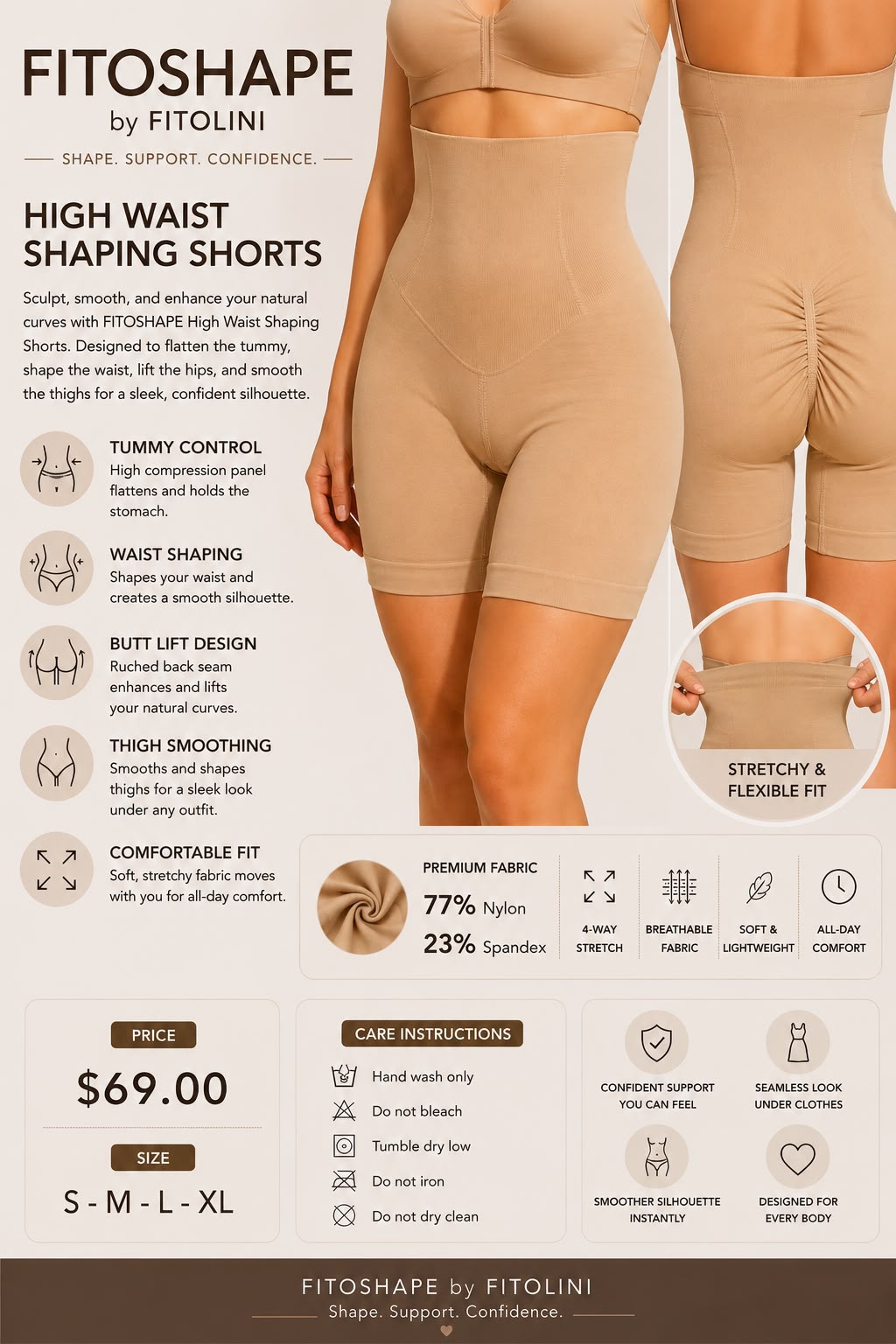 FITOSHAPE High Waist Shaping Shorts by FITOLINI